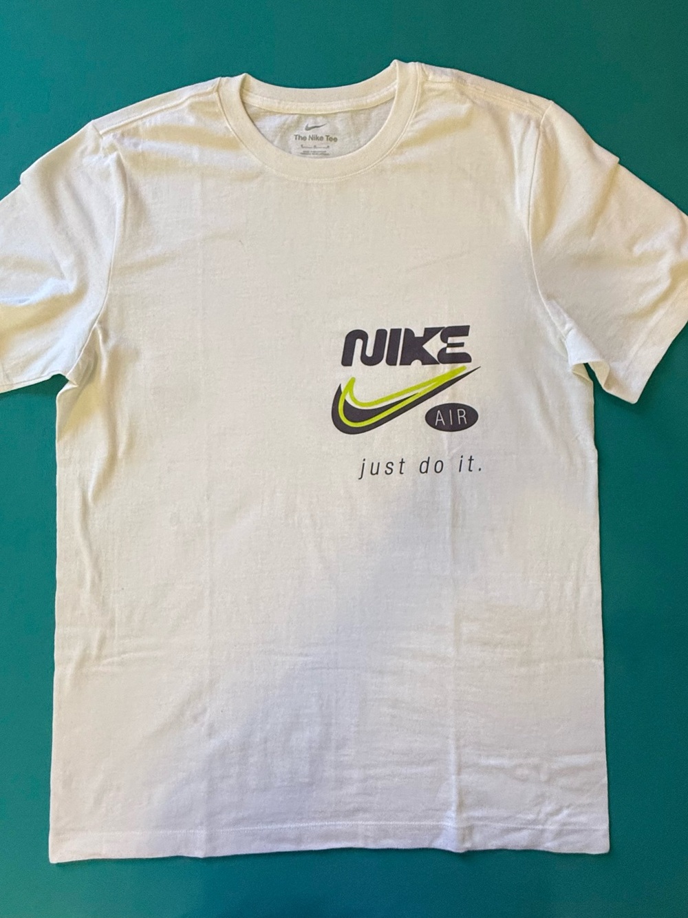 Nike White Short-Sleeve 'Air' Logo Tee with Neon Accent